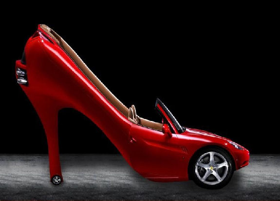 Stylish read high-heeled shoe/sportscar